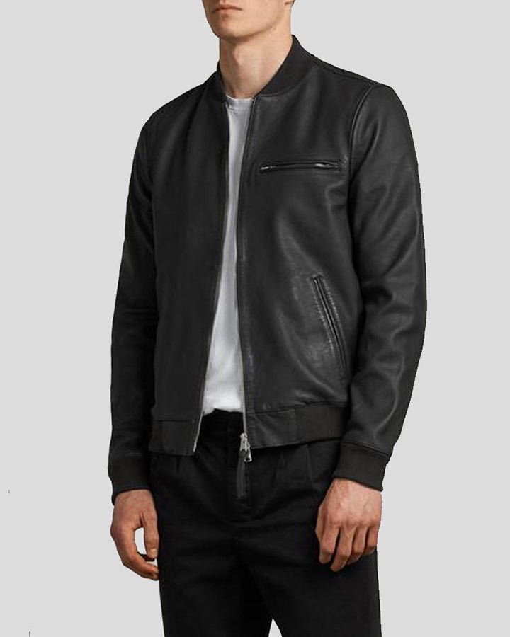 DENZEL BLACK BOMBER LEATHER JACKET - Nyc Leather City-Shop Stylish ...