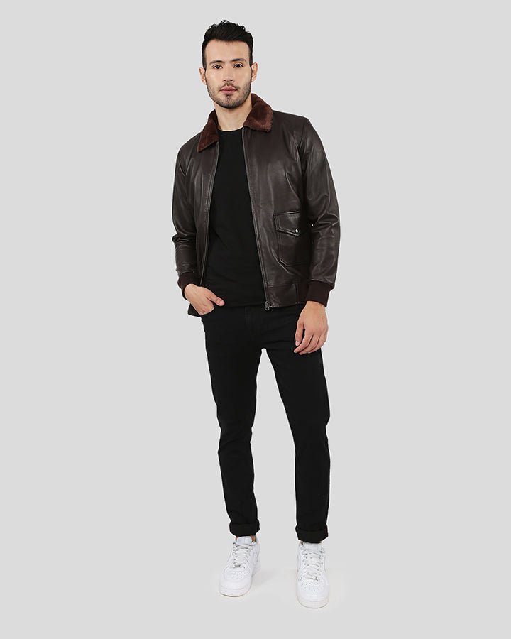 DARIUS BROWN BOMBER LEATHER JACKET - Nyc Leather City-Shop Stylish ...