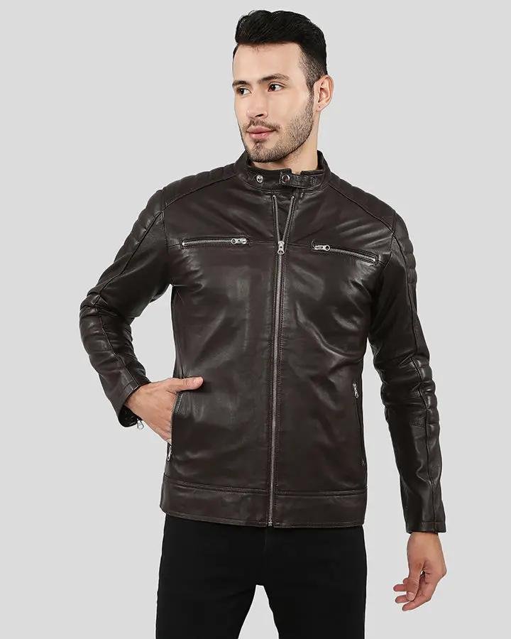 MASON BROWN QUILTED RACER LEATHER JACKET - Nyc Leather City-Shop ...
