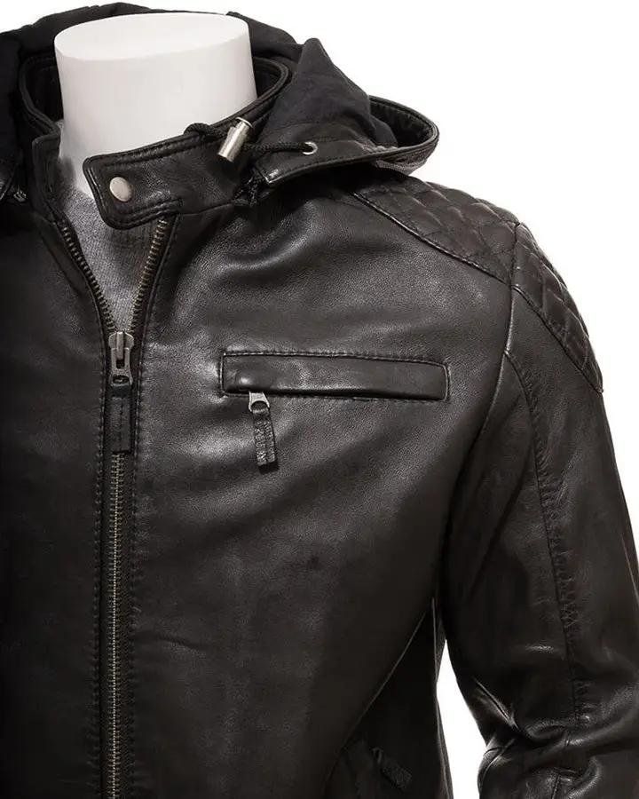 JAMI BLACK HOODED LEATHER JACKET - Nyc Leather City-Shop Stylish ...